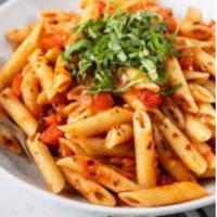 Penne arrabiata · penne pasta with diced chicken breast, and spicy tomato sauce.