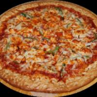 Chicken Tikka Pizza · Tandoori chicken tikka with red onions and green peppers.