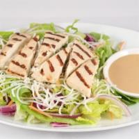 54. Grilled Tofu Salad · Grilled tofu, corn, red onion and mixed greens. Served with miso dressing.