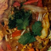 Pad Zee Eew · Choice of chicken or pork or beef or shrimp or squid or mix seafood with thick noodles, egg ...