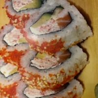 Alaska Roll · Salmon, king crab, Shrimp cucumber, tobiko and cream cheese 