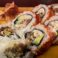 Spider Roll · Minced crab, cucumber, avocado and tobiko.