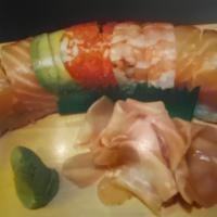 Rainbow roll · Minced carb ,tuna,salmon,shrimp tobiko, avocado cucumber 