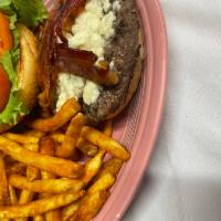 Blue Bacon Burger · Hickory smoked bacon and blue cheese crumbles.