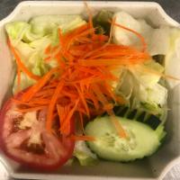 Green Salad · Lettuce, tomato, cucumber, carrot with ginger dressing.