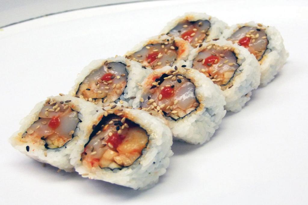 Spicy Albacore Roll · A spicy roll that emphasizes the quality of our house-made spicy albacore blend! Spicy albacore, avocado, and cucumber rolled up in seaweed and freshly made sushi rice. 8pc roll served with pickled ginger, soy sauce, and wasabi.