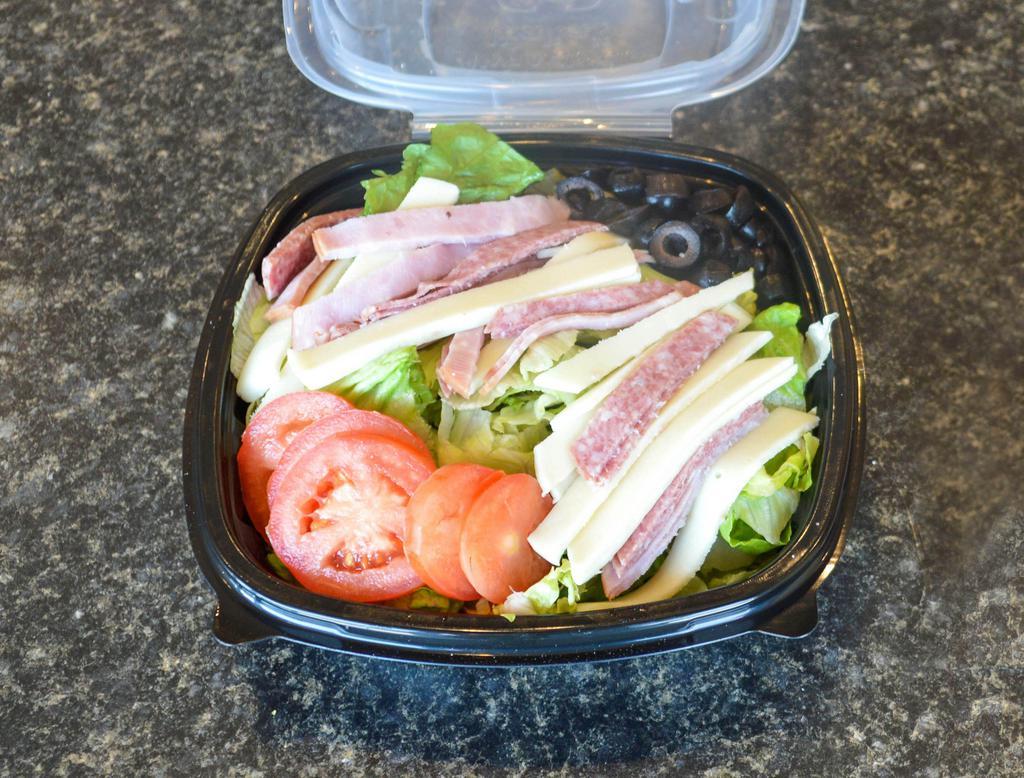 Antipasto Salad · Fresh-cut lettuce, ham, salami, provolone cheese, black olives
and sliced tomatoes.
