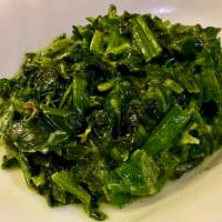 Silky Creamy Spinach  · Silky Creamy  Spinach garnished with a touch of pine nuts
