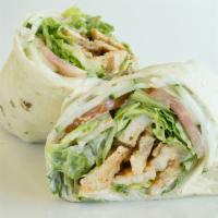 Chicken Caesar Wrap · Grilled chicken breast, bacon, romaine, tomato, cucumber and onion with Caesar dressing wrap...