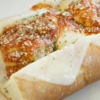 Meatball · Oven baked on a hoagie with marinara, melted mozzarella.