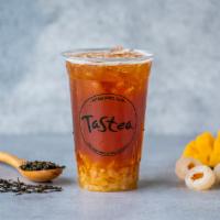 The Unknown Tea · Mango passion black tea with diced longan, made with fair trade tea leaves.