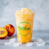 Yummy Gummy Smoothie · Orange, raspberry and passion fruit with peach bits.