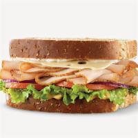 Roast Turkey & Swiss Sandwich · Oven-roasted turkey, ripe tomatoes, lettuce, thinly sliced red onions, Swiss Cheese, mayo an...