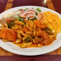 Chicken Chipotle Fajita Dinner · Served with rice, beans, salad and tortillas.