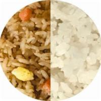 Side 1/2 & 1/2 Rice · 4 oz. of fried rice and 4 oz. of steamed white rice.
 ALLERGEN: soy, wheat/gluten, egg