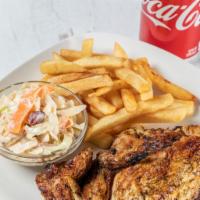 Combo # 3 - 2 Pieces with fries · 2 Pieces of chicken, Coleslaw, French fries and soft drink