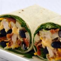Chicken Caesar Wrap · Grilled chicken, shredded romaine hearts, Parmesan cheese, black olives, tomatoes and Caesar...