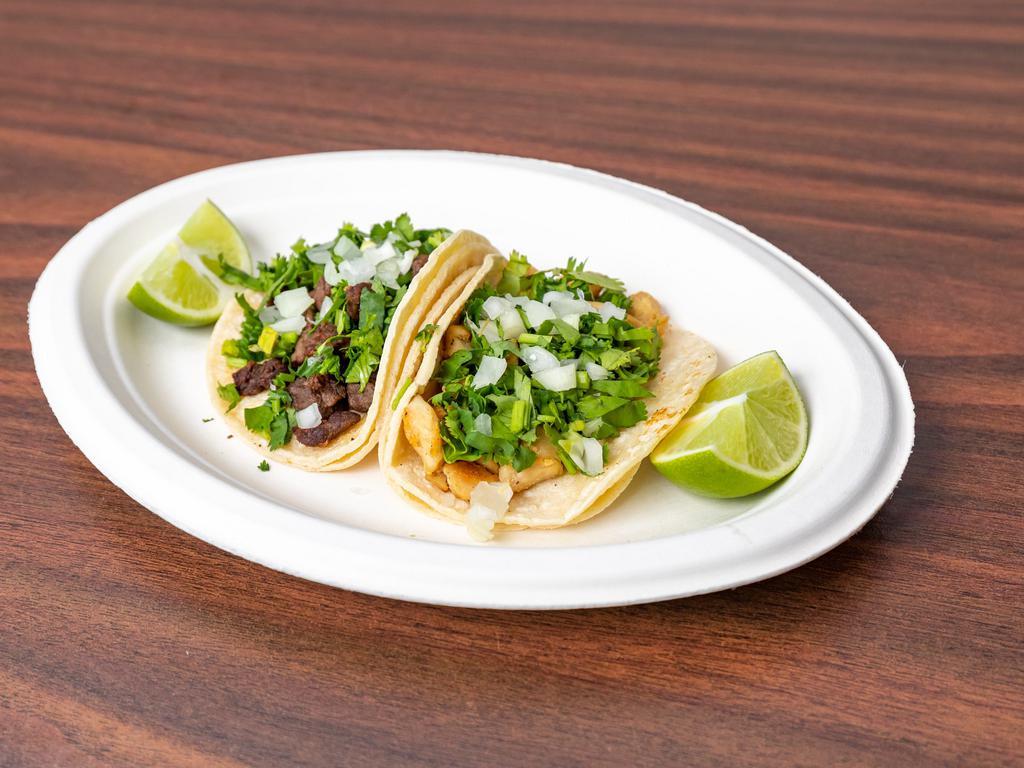 Tacos · Regular street tacos with onions and cilantro with your choice of meat.
