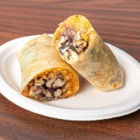 Burritos · A large flour tortilla with rice, beans, cilantro, onions, tomato, sour cream and choice of ...