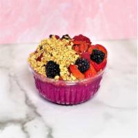 Pink Berry Bowl · Pitaya, granola, strawberry, blueberry, raspberry, blackberry, goji berries, honey.