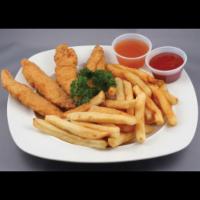 Chicken Strips, Fries and 20 oz. Drink Special ·  includes one free sauce