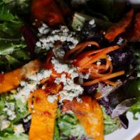 Buffalo Chicken Salad · Mixed Greens, Buffalo Fried Chicken, Blue Cheese Crumbles, Carrots, Ranch Dressing. Choice o...