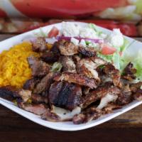 Pork Gyro Platter · Served with rice, salad and fries.