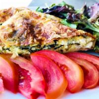 Banitsa with spinach, eggs and feta cheese · Organic baby spinach, cage-free eggs and bulgarian feta cheese wrapped in crispy thin phyllo...