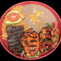 Los Aztecas · Chicken breast, carne asada bacon wrap, shrimp served with rice, beans, pico de gallo and av...