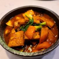 117. Braised Homemade Tofu with Vegetables · Hot & spicy.