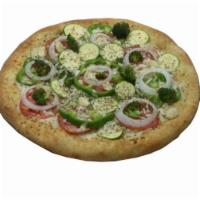 California Veggie Pizza · Olive oil, fresh garlic, spinach, broccoli, zucchini, tomato, onions and green peppers.