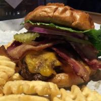 Bacon Burger · 3 thick slices of freshly grilled bacon, mayo and your choice of American, cheddar or Swiss.
