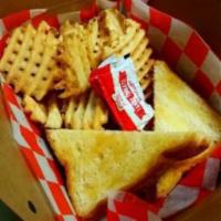 Kids Grilled Cheese · American cheese on texas toast, served with fries or chips.