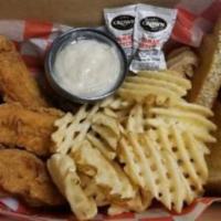 Chicken Strips · Served with fries, cream gravy and Texas toast.