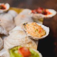 Baked Oysters  (6) · Baked Oysters | Basil Iberico | Miso Crab | N'duja Butter | Warm Baguette