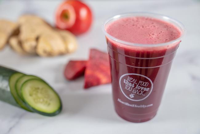Magenta Love · Beautiful magenta juice made with apple, cucumber, beet, and ginger.