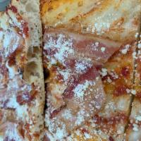 Amatriciana Pizza · Tomato, Bacon, Pecorino Romano and Basil. 