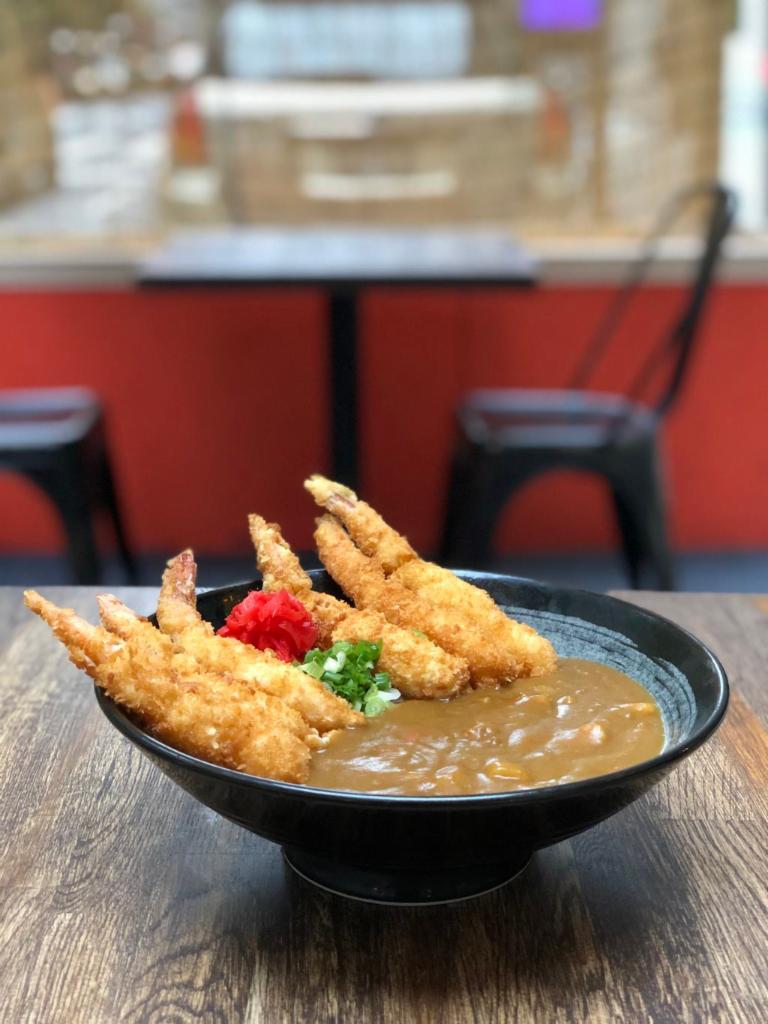 Shrimp Katsu Curry · Deep fried jumbo shrimp topped with curry over rice