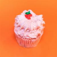Strawberry Shortcake Cupcake · White cake with fresh strawberries baked in with strawberry buttercream crystal sugar topped...