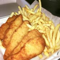 Chicken Fingers · 5 pieces. Served with a cup of honey mustard and ketchup