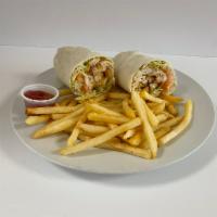 Chicken Finger Wrap · Lettuce and tomato. Served with a side of fries and ketchup.