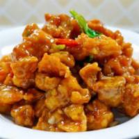 S1. General Tso's Chicken · Marinated chicken chunks, deep fried and sauteed with chefs special hot pepper flavored tang...