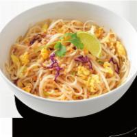 48. Vegetable Pad Thai Noodles · Thin rice vermicelli noddles stir fried with onion, bean sprout, carrot, egg chives, lime an...