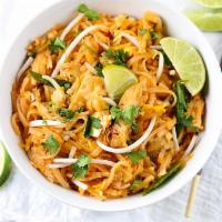 49. Chicken Pad Thai Noodles · Thin rice vermicelli noddles stir fried with onion, bean sprout, carrot, egg chives, lime an...
