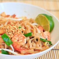 51. Shrimp Pad Thai Noodles · Thin rice vermicelli noddles stir fried with onion, bean sprout, carrot, egg chives, lime an...