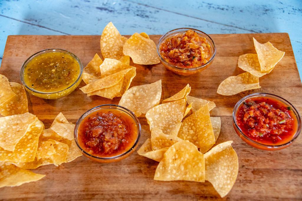 Chips and Salsa · Fresh tortilla chips and your choice of two house made salsas.