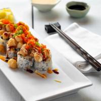 TNT Scallop · Crabmeat, avocado and cream cheese topped with grilled scallops, spicy mayo, eel sauce, masa...