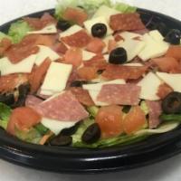 Small Antipasto Salad · Freshly made with lettuce, diced tomatoes, onions, green peppers, black olives, shredded car...