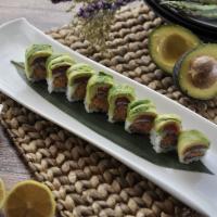 Amazing Tuna Roll · Crunchy spicy tuna roll topped with sliced layer of tuna and another layer of avocado.