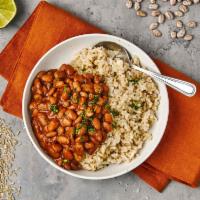Brown Rice and Beans · Fluffy brown rice and house-made pozole beans.